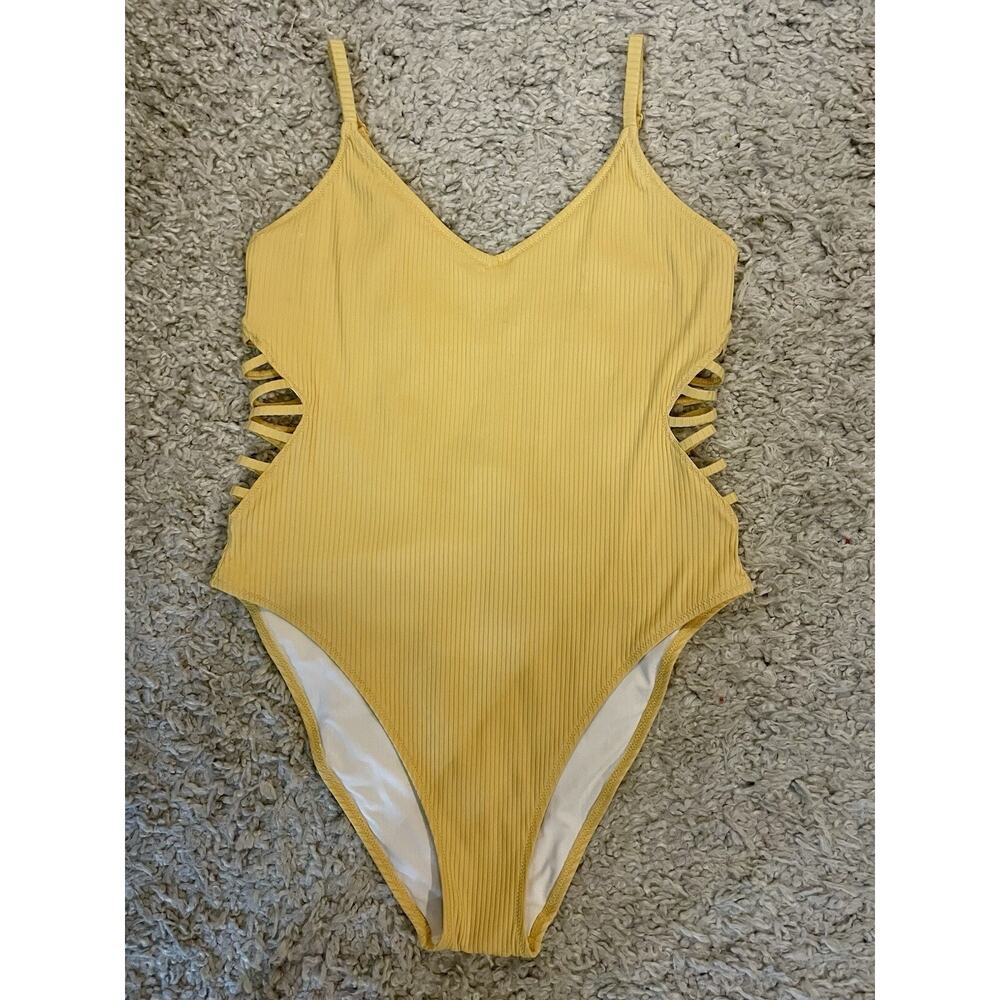 PINK Victoria's Secret STRAPPY SIDE RIBBED ONE-PIECE, Black, Size XL